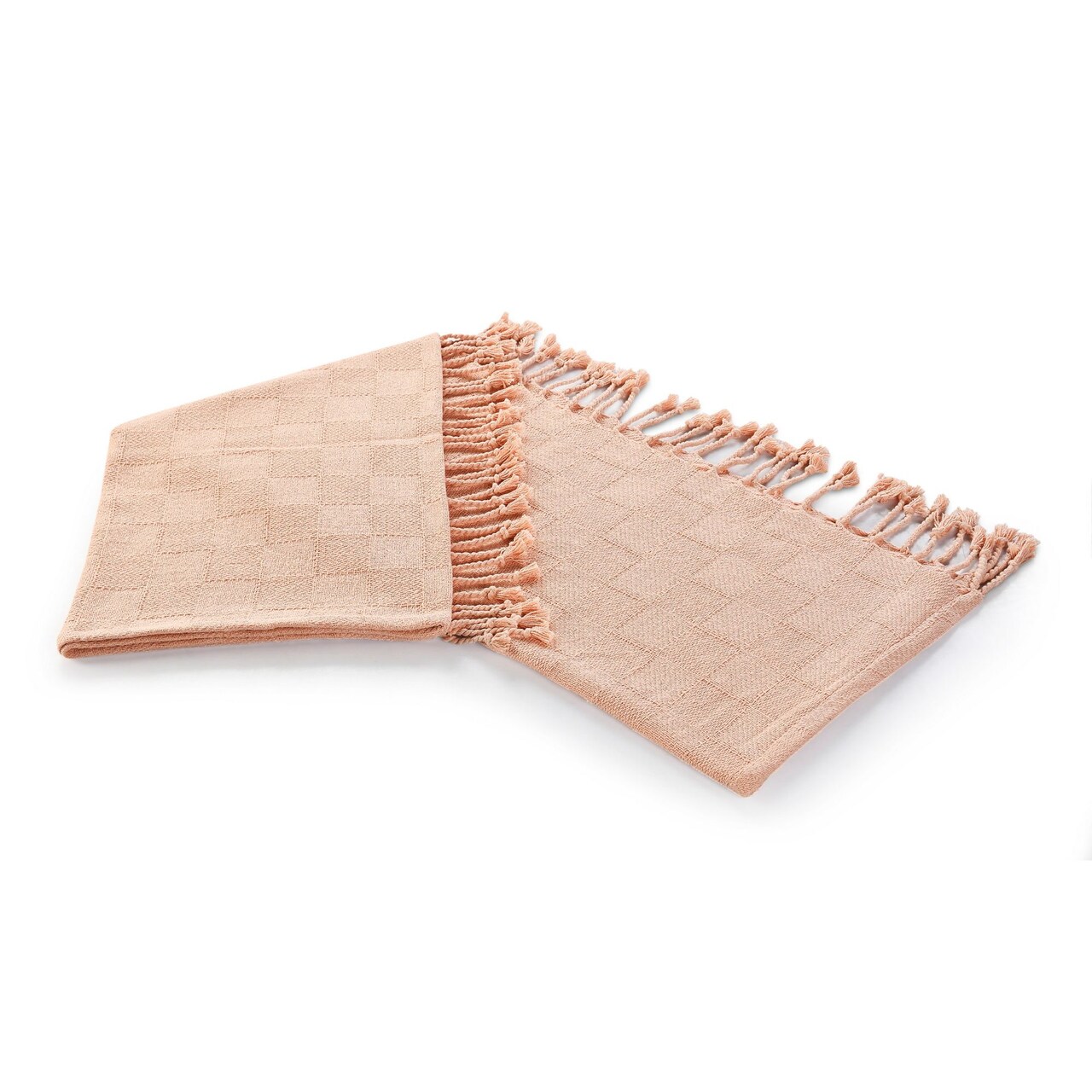 Laddha Home Designs Peach Orange Checkered Weave Fringed Throw Blanket 50" x 60"